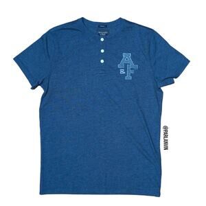 Abercrombie and Fitch Logo Henley Muscle Short Sleeve Tee Shirt Blue Size Medium